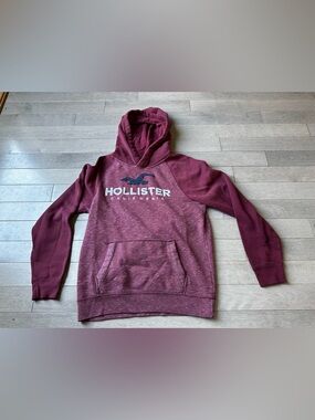 Men’s Hollister Burgondy Hooded Hoodie Pullover Sweatshirt Fleece Medium Casual